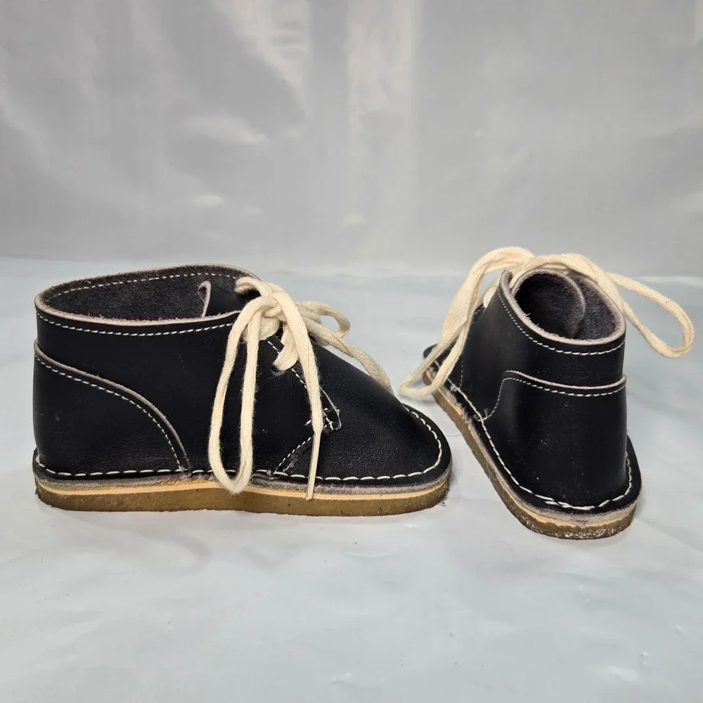 Preppy Boho Handmade of Tx USA Toddler Leather Desert Boots Navy Blue Sz 4 Shoes